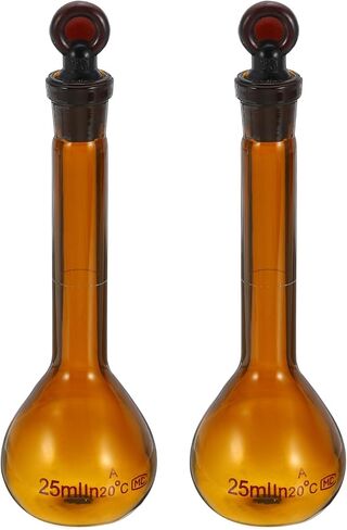 PATIKIL 25ml Volumetric Flask, 2Pcs 3.3 Borosilicate Glass Graduated Volumetric Measuring Flask with Glass Stopper Tolerance 0.31ml for Lab Experiment, Amber in Saudi Arabia