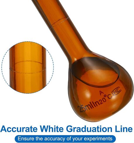PATIKIL 25ml Volumetric Flask, 2Pcs 3.3 Borosilicate Glass Graduated Volumetric Measuring Flask with Glass Stopper Tolerance 0.31ml for Lab Experiment, Amber in Saudi Arabia