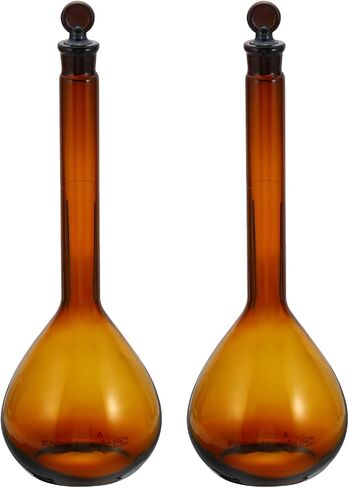 PATIKIL 500ml Volumetric Flask, 2Pcs 3.3 Borosilicate Glass Graduated Volumetric Measuring Flask with Glass Stopper Tolerance 0.29ml for Lab Experiment, Amber in Saudi Arabia