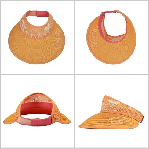 Surblue Kids القش قناع قبعات الشمس المرنة واسعة حافة نشمر قبعة قابلة للطي ذيل حصان الصيف قبعة الشاطئ UPF 50+ in Kuwait