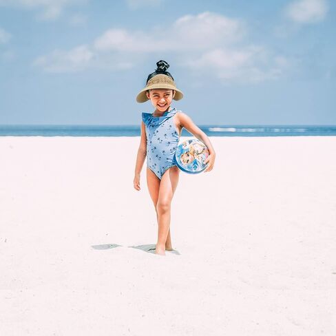 Surblue Kids القش قناع قبعات الشمس المرنة واسعة حافة نشمر قبعة قابلة للطي ذيل حصان الصيف قبعة الشاطئ UPF 50+ in Kuwait