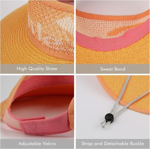 Surblue Kids القش قناع قبعات الشمس المرنة واسعة حافة نشمر قبعة قابلة للطي ذيل حصان الصيف قبعة الشاطئ UPF 50+ in Kuwait