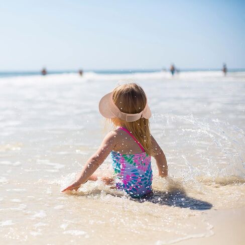 Surblue Kids القش قناع قبعات الشمس المرنة واسعة حافة نشمر قبعة قابلة للطي ذيل حصان الصيف قبعة الشاطئ UPF 50+ in Kuwait