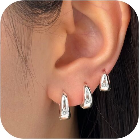 Gokeey Chunky Gold Hoop Earrings Set for Women, Dainty 14K Gold Earrings Stack for Women Trendy, Hypoallergenic Lightweight Thick Huggie Hoops Stackable Earrings for Girls Gift in Saudi Arabia