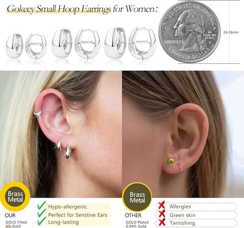 Gokeey Chunky Gold Hoop Earrings Set for Women, Dainty 14K Gold Earrings Stack for Women Trendy, Hypoallergenic Lightweight Thick Huggie Hoops Stackable Earrings for Girls Gift in Saudi Arabia