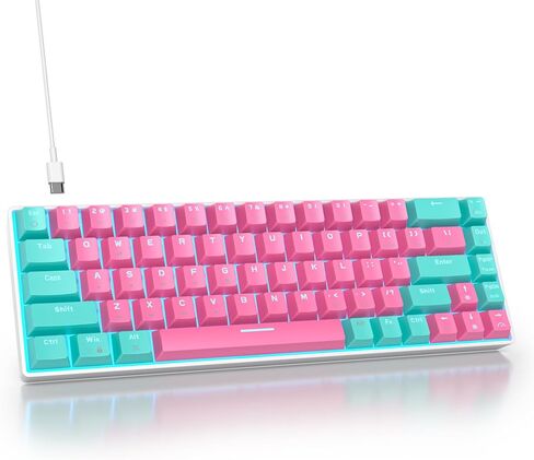 surmen 60% Percent Gaming Keyboard Mechanical with Linear Red Switch, 61-Keys Pink Mini Gaming Keyboard LED Light Backlit PBT Keycaps for Laptop, Desktop, PC Gamers (61Miami) in Saudi Arabia