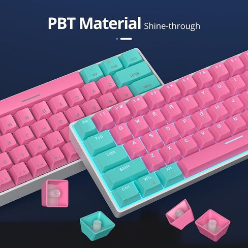 surmen 60% Percent Gaming Keyboard Mechanical with Linear Red Switch, 61-Keys Pink Mini Gaming Keyboard LED Light Backlit PBT Keycaps for Laptop, Desktop, PC Gamers (61Miami) in Saudi Arabia