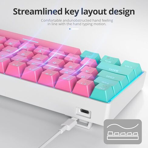 surmen 60% Percent Gaming Keyboard Mechanical with Linear Red Switch, 61-Keys Pink Mini Gaming Keyboard LED Light Backlit PBT Keycaps for Laptop, Desktop, PC Gamers (61Miami) in Saudi Arabia
