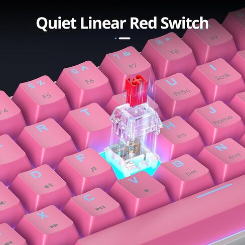 surmen 60% Percent Gaming Keyboard Mechanical with Linear Red Switch, 61-Keys Pink Mini Gaming Keyboard LED Light Backlit PBT Keycaps for Laptop, Desktop, PC Gamers (61Miami) in Saudi Arabia
