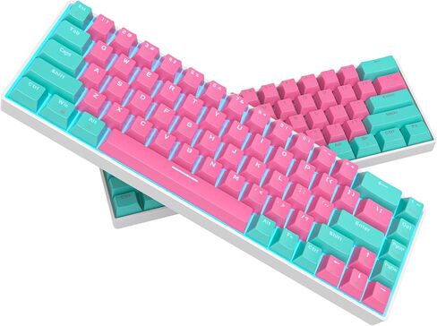 surmen 60% Percent Gaming Keyboard Mechanical with Linear Red Switch, 61-Keys Pink Mini Gaming Keyboard LED Light Backlit PBT Keycaps for Laptop, Desktop, PC Gamers (61Miami) in Saudi Arabia