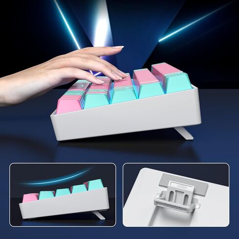 surmen 60% Percent Gaming Keyboard Mechanical with Linear Red Switch, 61-Keys Pink Mini Gaming Keyboard LED Light Backlit PBT Keycaps for Laptop, Desktop, PC Gamers (61Miami) in Saudi Arabia