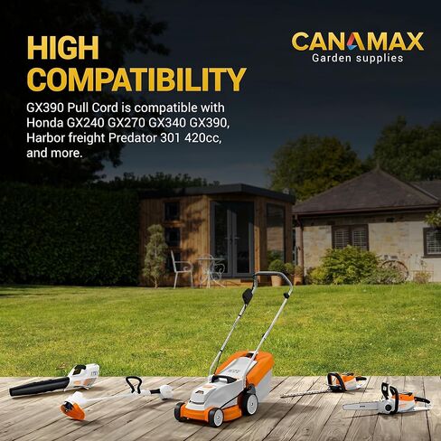 حبل سحب Canamax GX160 لـ Predator 212 CT200u Honda (4 حبال بداية الارتداد + 1 مقبض مقبض) GX200 GX120 GX240 GX270 Champion Generator 2500 3500 4000 4375 تيلر، سلك سحب 4 مم 5/32 بوصة in Kuwait