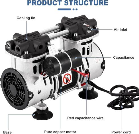 MXBAOHENG Oilless Vacuum Pump Lab Oil Free Piston Mute Vacuum Pump 2.47CFM 70L/min -91kpa (110V) in Saudi Arabia