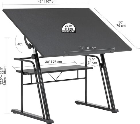 STUDIO DESIGNS Zenith Craft Desk Drafting Table، أعلى قابل للتعديل صياغة طاولة الرسم الحرفية طاولة الرسم مكتب هواية طاولة الكتابة مكتب مكتب الاستوديو، أسود، 13340 in Kuwait