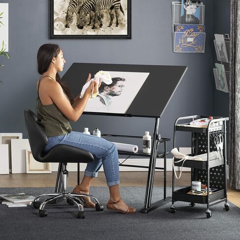 STUDIO DESIGNS Zenith Craft Desk Drafting Table، أعلى قابل للتعديل صياغة طاولة الرسم الحرفية طاولة الرسم مكتب هواية طاولة الكتابة مكتب مكتب الاستوديو، أسود، 13340 in Kuwait