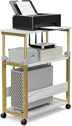HMFOR Adjustable 3-Tier Computer Tower Stand with Rolling Wheels, Oak in Saudi Arabia