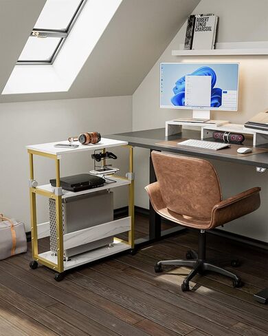 HMFOR Adjustable 3-Tier Computer Tower Stand with Rolling Wheels, Oak in Saudi Arabia