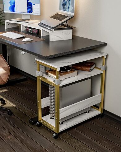 HMFOR Adjustable 3-Tier Computer Tower Stand with Rolling Wheels, Oak in Saudi Arabia
