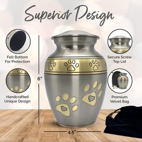 Medium Urns for Pet Ashes - Pet Cremation Urn for Dogs & Cats - Honor Your Loved Furry Friend with Pet Ashes Urn - Pet Memorial Urn for Dogs & Cats - Paw Print Urn for Pets (Silver, Medium) in Saudi Arabia
