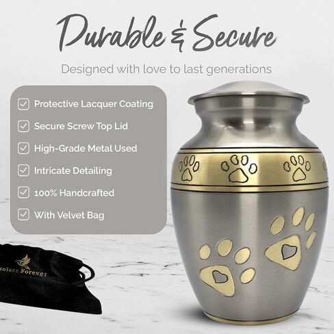 Medium Urns for Pet Ashes - Pet Cremation Urn for Dogs & Cats - Honor Your Loved Furry Friend with Pet Ashes Urn - Pet Memorial Urn for Dogs & Cats - Paw Print Urn for Pets (Silver, Medium) in Saudi Arabia