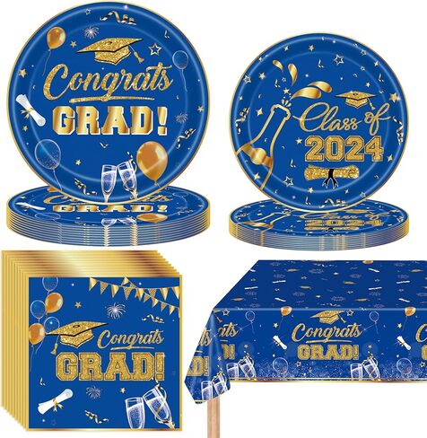 Graduation Party Plates Napkins Table Cloth 2024 Set for 24,Graduation Party Supplies Black Disposable Paper Plates Napkins for Congrats Grad 2024 Party Decorations Serve 24, Black in Kuwait