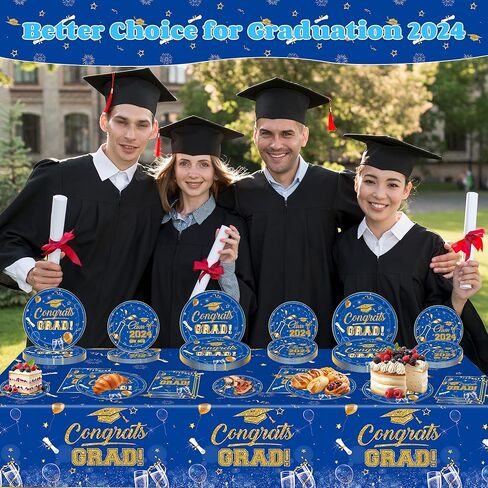 Graduation Party Plates Napkins Table Cloth 2024 Set for 24,Graduation Party Supplies Black Disposable Paper Plates Napkins for Congrats Grad 2024 Party Decorations Serve 24, Black in Kuwait