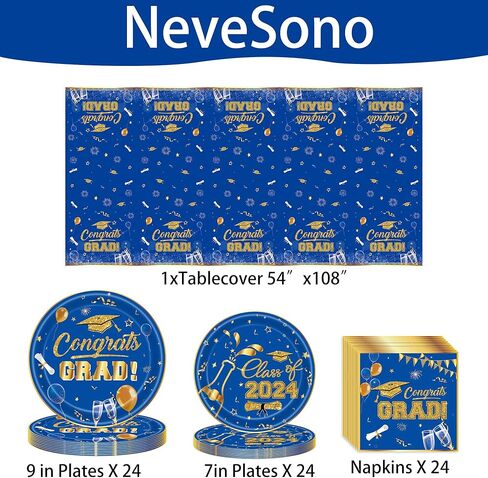Graduation Party Plates Napkins Table Cloth 2024 Set for 24,Graduation Party Supplies Black Disposable Paper Plates Napkins for Congrats Grad 2024 Party Decorations Serve 24, Black in Kuwait