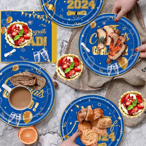 Graduation Party Plates Napkins Table Cloth 2024 Set for 24,Graduation Party Supplies Black Disposable Paper Plates Napkins for Congrats Grad 2024 Party Decorations Serve 24, Black in Kuwait