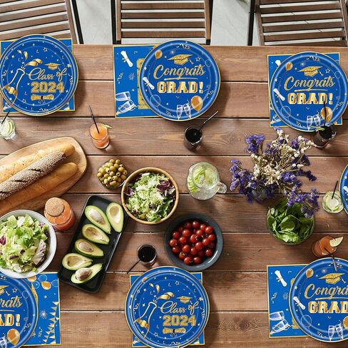 Graduation Party Plates Napkins Table Cloth 2024 Set for 24,Graduation Party Supplies Black Disposable Paper Plates Napkins for Congrats Grad 2024 Party Decorations Serve 24, Black in Kuwait