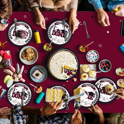 Graduation Party Supplies 2024 Graduation Party decorations Dinnerware Set Maroon Disposable Paper Plates Napkins Cups Tablecloth Banner for Congrats Grad Party Decorations, Serve 25 in Saudi Arabia