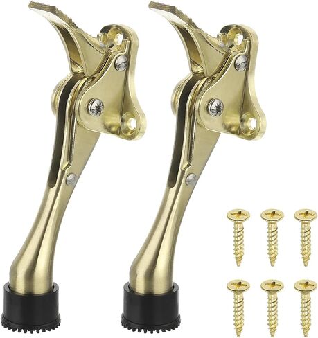uxcell Kickdown Door Stop, 2Pack One Touch Kickdown Door Stopper Holder with Non-Slip Rubber Tip and Screws, 6-Inch Metal Door Kickstand for Bottom of Door, Gold in Kuwait