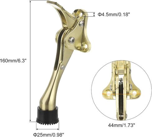 uxcell Kickdown Door Stop, 2Pack One Touch Kickdown Door Stopper Holder with Non-Slip Rubber Tip and Screws, 6-Inch Metal Door Kickstand for Bottom of Door, Gold in Kuwait
