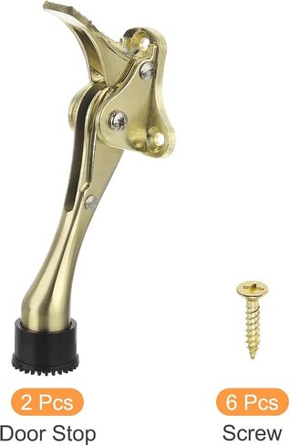 uxcell Kickdown Door Stop, 2Pack One Touch Kickdown Door Stopper Holder with Non-Slip Rubber Tip and Screws, 6-Inch Metal Door Kickstand for Bottom of Door, Gold in Kuwait
