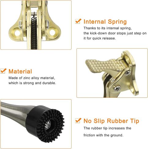uxcell Kickdown Door Stop, 2Pack One Touch Kickdown Door Stopper Holder with Non-Slip Rubber Tip and Screws, 6-Inch Metal Door Kickstand for Bottom of Door, Gold in Kuwait