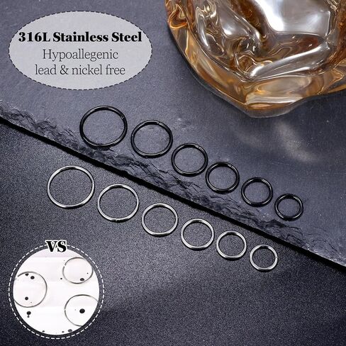 LOAYHOAY 12Pcs 16G 316L Stainless Steel Hinged Clicker Segment Septum Nose Rings Hoop Helix Cartilage Daith Tragus Earrings Lip Hoop for Women Men Sleeper Earrings Body Piercing Jewelry 7-14mm in Saudi Arabia