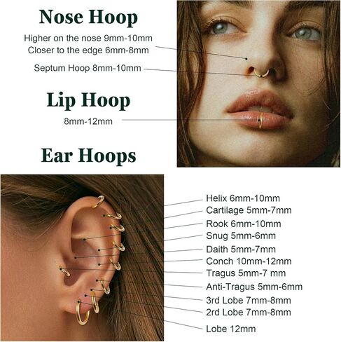 LOAYHOAY 12Pcs 16G 316L Stainless Steel Hinged Clicker Segment Septum Nose Rings Hoop Helix Cartilage Daith Tragus Earrings Lip Hoop for Women Men Sleeper Earrings Body Piercing Jewelry 7-14mm in Saudi Arabia
