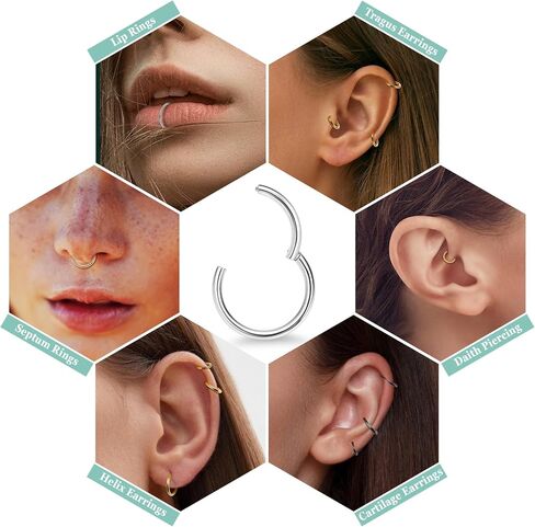 LOAYHOAY 12Pcs 16G 316L Stainless Steel Hinged Clicker Segment Septum Nose Rings Hoop Helix Cartilage Daith Tragus Earrings Lip Hoop for Women Men Sleeper Earrings Body Piercing Jewelry 7-14mm in Saudi Arabia