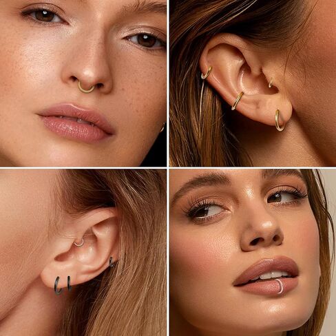 LOAYHOAY 12Pcs 16G 316L Stainless Steel Hinged Clicker Segment Septum Nose Rings Hoop Helix Cartilage Daith Tragus Earrings Lip Hoop for Women Men Sleeper Earrings Body Piercing Jewelry 7-14mm in Saudi Arabia