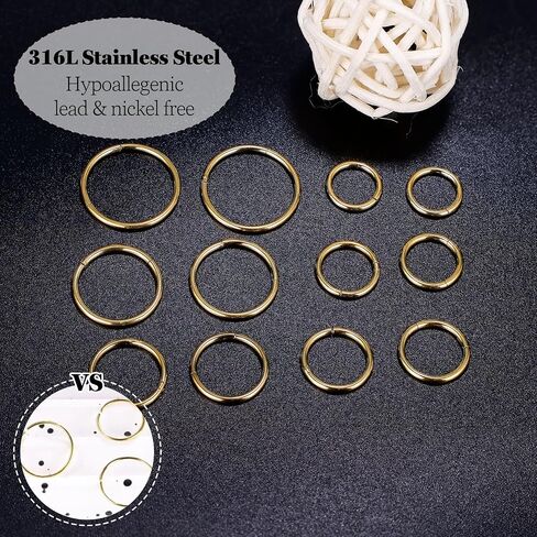 LOAYHOAY 12Pcs 16G 316L Stainless Steel Hinged Clicker Segment Septum Nose Rings Hoop Helix Cartilage Daith Tragus Earrings Lip Hoop for Women Men Sleeper Earrings Body Piercing Jewelry 7-14mm in Saudi Arabia