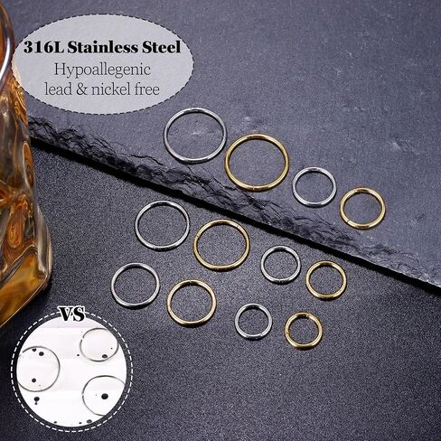 LOAYHOAY 12Pcs 16G 316L Stainless Steel Hinged Clicker Segment Septum Nose Rings Hoop Helix Cartilage Daith Tragus Earrings Lip Hoop for Women Men Sleeper Earrings Body Piercing Jewelry 7-14mm in Kuwait