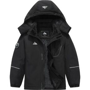 Boy's Winter Snow Coat Kids Warm Ski Jacket, Waterproof Fleece Snowboard Jackets Windproof Outdoor Hooded Raincoat in Saudi Arabia