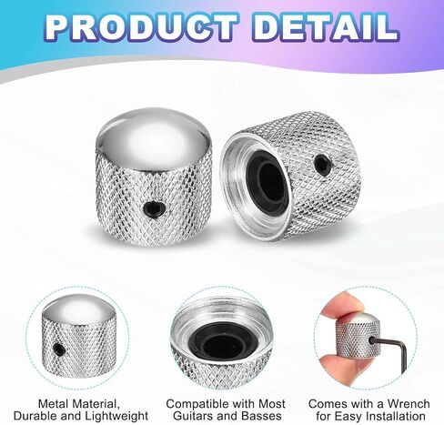 MECCANIXITY 2Pcs Metal Guitar Knobs, 1/4" Universal Volume Tone Audio Control Dome Knobs Bass Speed Control Shaft Knob for Guitar, Bass Accessories with Wrench, Silver in Saudi Arabia