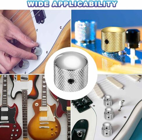 MECCANIXITY 2Pcs Metal Guitar Knobs, 1/4" Universal Volume Tone Audio Control Dome Knobs Bass Speed Control Shaft Knob for Guitar, Bass Accessories with Wrench, Silver in Saudi Arabia