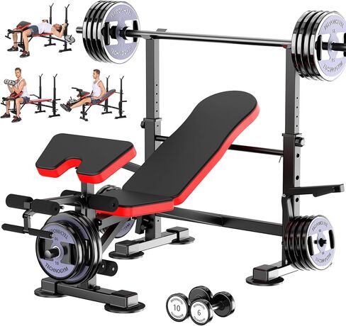 660lbs Olympic Weight Bench Set with Squat Rack Adjustable Bench Press with Leg Extension & Preacher Curl, Lifting Press Foldable Workout Bench Incline Benches for Home Gym in Saudi Arabia