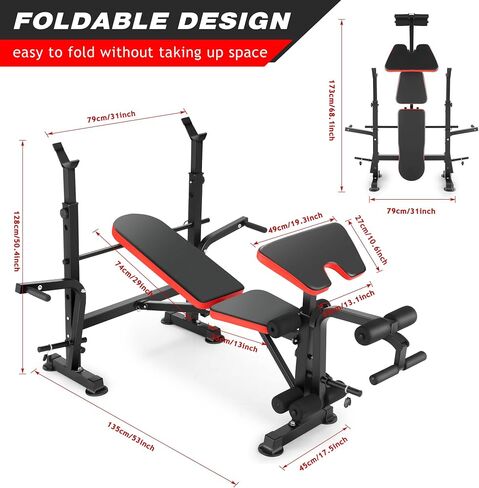 660lbs Olympic Weight Bench Set with Squat Rack Adjustable Bench Press with Leg Extension & Preacher Curl, Lifting Press Foldable Workout Bench Incline Benches for Home Gym in Saudi Arabia