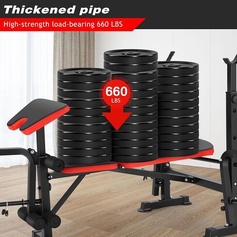 660lbs Olympic Weight Bench Set with Squat Rack Adjustable Bench Press with Leg Extension & Preacher Curl, Lifting Press Foldable Workout Bench Incline Benches for Home Gym in Saudi Arabia