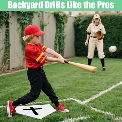 Eyourlife Baseball Home Plate قواعد البيسبول رمي وضرب حصيرة ممارسة لميدان الكرة اللينة منطقة الضربة Kickball التدريب في الفناء الخلفي في الهواء الطلق للاعبين الكبار والمدربين 16.3 "مطاط (أبيض) in Kuwait