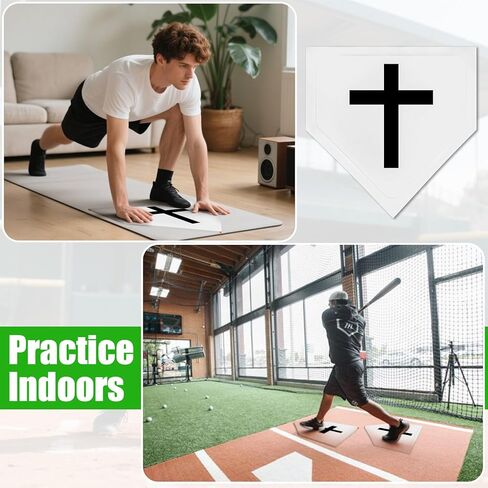 Eyourlife Baseball Home Plate قواعد البيسبول رمي وضرب حصيرة ممارسة لميدان الكرة اللينة منطقة الضربة Kickball التدريب في الفناء الخلفي في الهواء الطلق للاعبين الكبار والمدربين 16.3 "مطاط (أبيض) in Kuwait