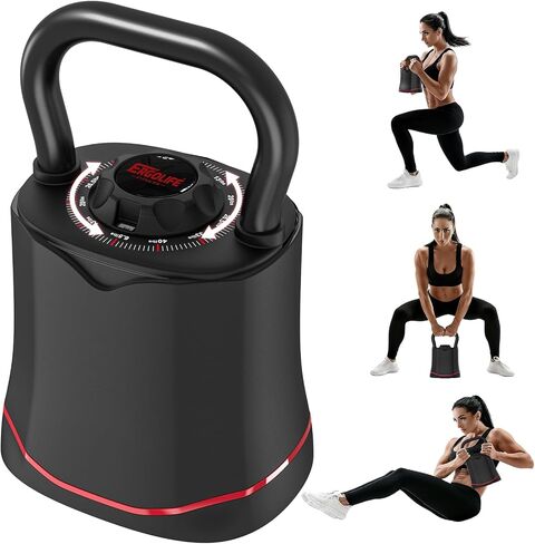 ERGOLIFE 6.5LB-40LB Adjustable Kettlebell Set, 6-in-1 Quick Weight Change, Space-Saving Weight Set for Home Gym Strength Training for Men and Women (Black) in Saudi Arabia