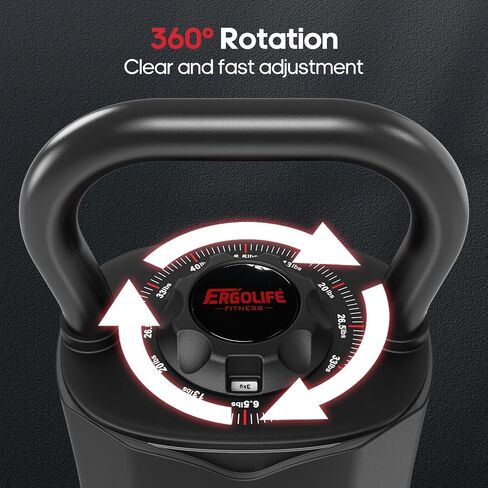ERGOLIFE 6.5LB-40LB Adjustable Kettlebell Set, 6-in-1 Quick Weight Change, Space-Saving Weight Set for Home Gym Strength Training for Men and Women (Black) in Saudi Arabia